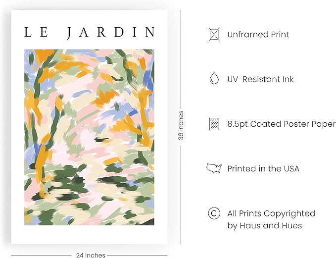 HAUS AND HUES Impressionist Art Posters, Danish Pastel Wall Decor, Artsy Aesthetic Prints, Le Jardin Exhibition Poster (Unframed, 24" x 36")