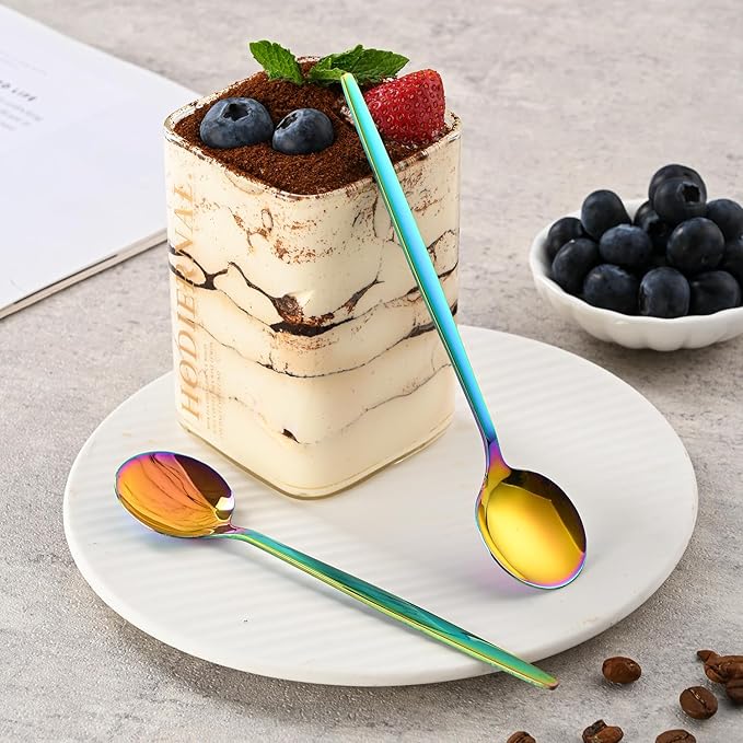 5.1 Inch Coffee & Tea Spoons Set,6 Pieces Rainbow Stainless Steel Espresso Spoon,Cute Small Spoons For Dessert Coffee