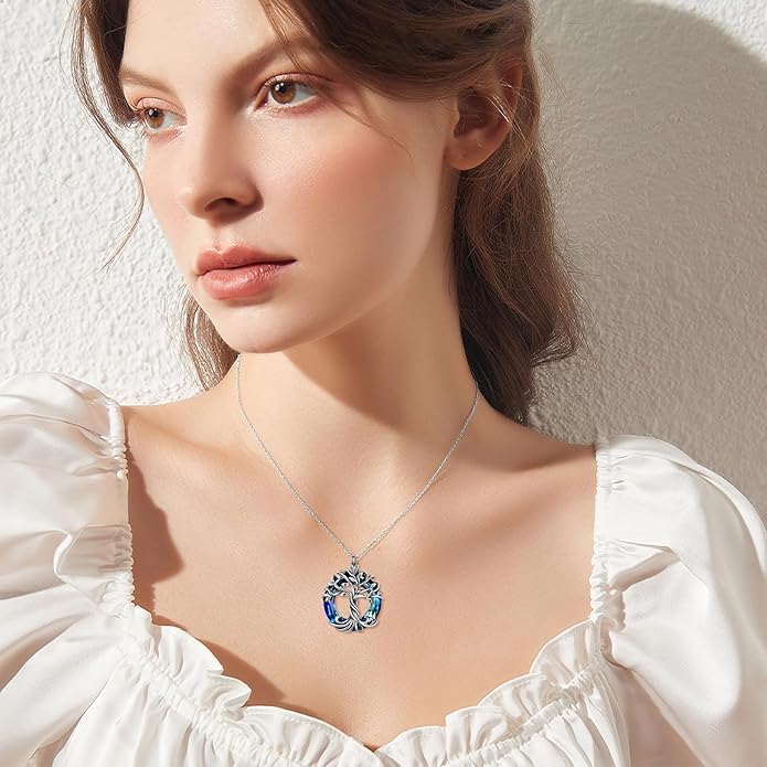 TOUPOP Tree of Life Necklace 925 Sterling Silver Family Tree Pendant Austrian Crystal Jewelry Valentines Day Birthday Gifts for Women Mom Wife Her