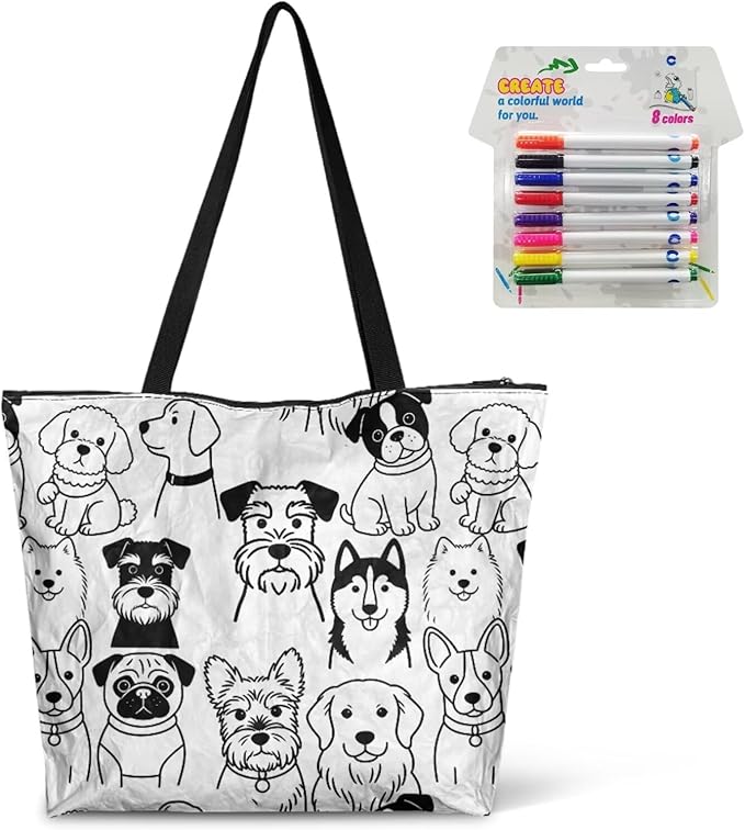 Cartoon Animal Printed DIY Coloring Tote Bag Waterproof Paper Handbags for Women Large Travel Shoulder Bags Purses