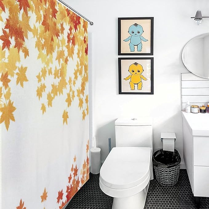 Fall Maple Shower Curtain Leaves Autumn Natural Scenery Havest Famhouse Waterproof Washable Fabric Bathroom Shower Curtains for Bathroom Decorations Home Indoor Decor 64x72Inch