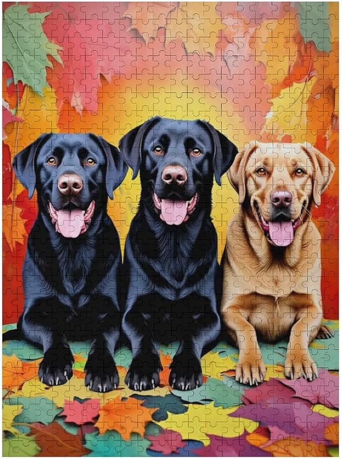 Puzzles for Adults 500 Pieces Wooden Jigsaw Puzzle - Labrador Retriever Dog in Autumn Park Theme Puzzle，Party Games，Family Toys，Educational Puzzles，Stress Relief Wooden Puzzle，Home Decoration