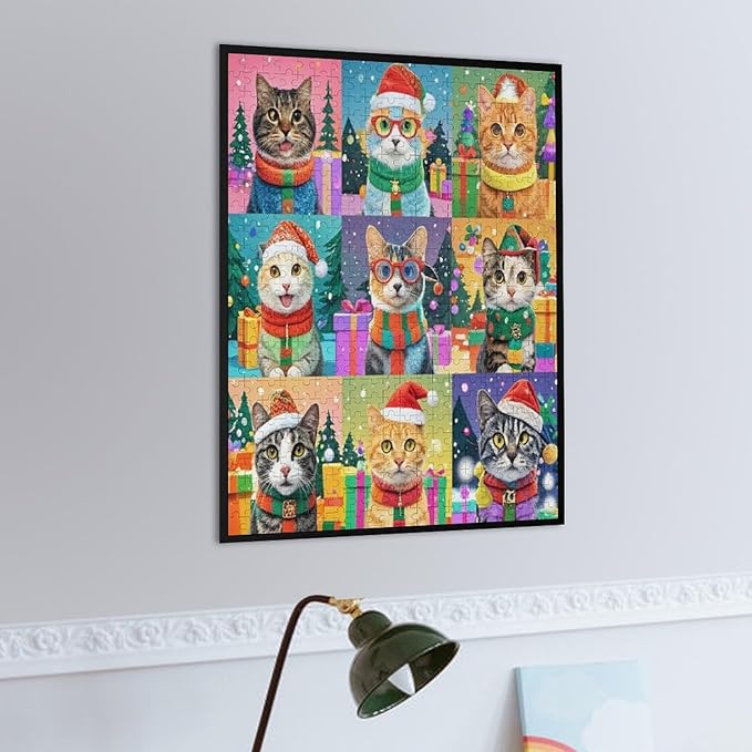 Wooden Puzzle 500 Pieces Adult - Christmas Cat Puzzle Christmas Puzzles, Holiday Puzzles, Family Toys, Party Games, Jigsaw Puzzle Challenge and Funny