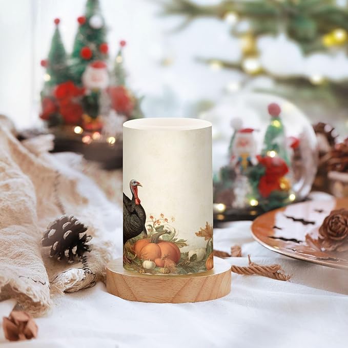 ALAZA Thanksgiving Turkey Pumpkin Fall Autumn1 Flickering Flameless Candles Battery Operated with Remote Timer,Tea Light Candles LED Pillar Votive Candles Set of 2 for Outdoor Indoor Decorations