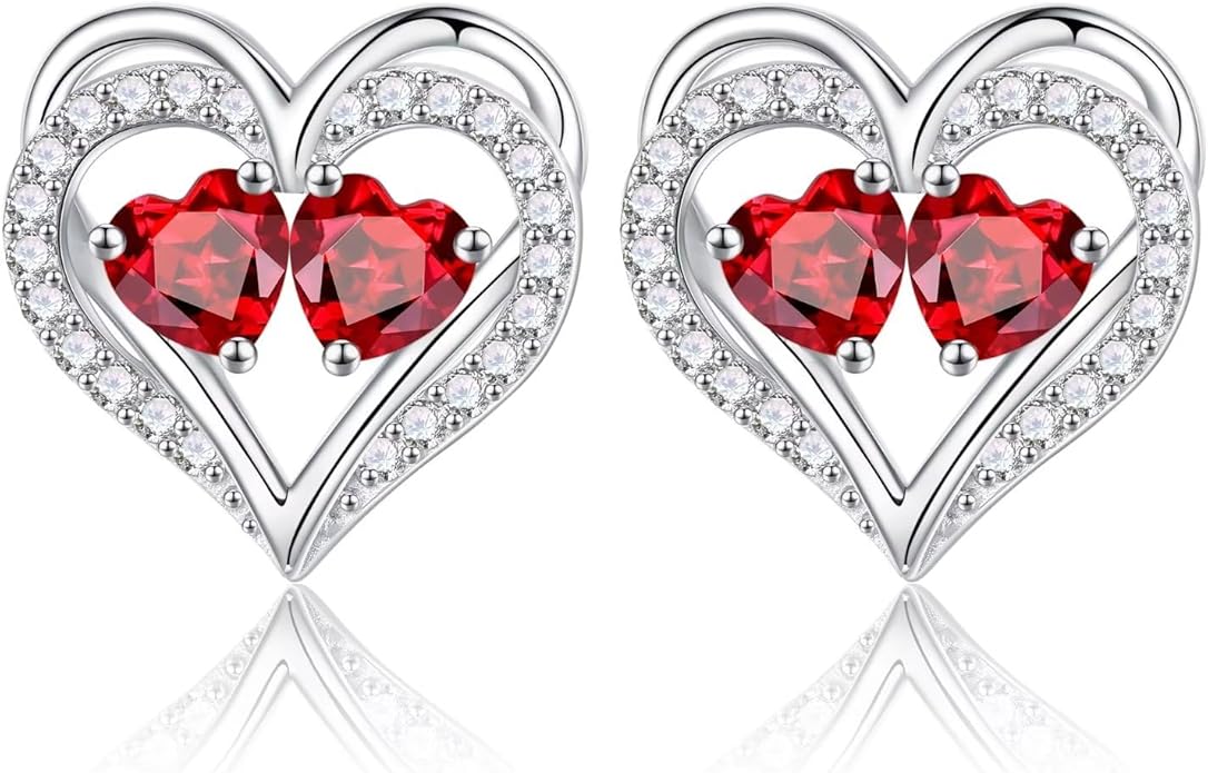 Iefil Valentines Day Gifts for Her - 925 Sterling Silver Birthstone Earrings, Anniversary Birthday Gifts for Women Wife Girlfriend Mom