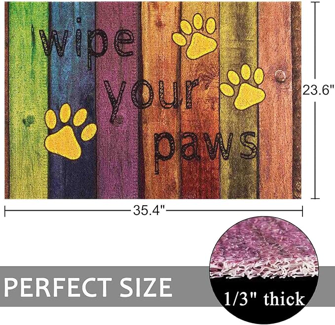 Darkyazi 23.6" x 35.4" Colorful Doormats Entrance Front Door Rug Funny Outdoors/Indoor/Bathroom/Kitchen/Bedroom/Entryway Floor Mats，Non-Slip Polyvinyl Chloride (Wipe Your Paws-Yellow)