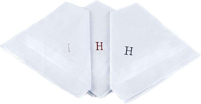 Initial Handkerchief for Men, Monogrammed Boxed 3 Piece Set,100% Cotton