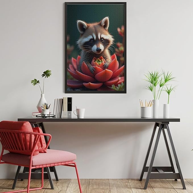 Puzzles for Adults 1000 Pieces Wooden Jigsaw Puzzle - Succulent & Cute Raccoon Theme Puzzle，Party Games，Family Toys，Educational Puzzles，Stress Relief Wooden Puzzle，Gifts for Family and Friends