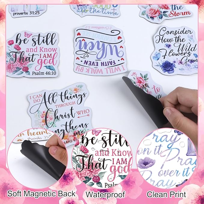 Bible Verse Fridge Magnets - 20Pcs Inspirational Christian Refrigerator Magnets Boho Motivational Floral Fridge Magnet Religious Scripture Faith Magnets for Home Office Kitchen Locker Decor
