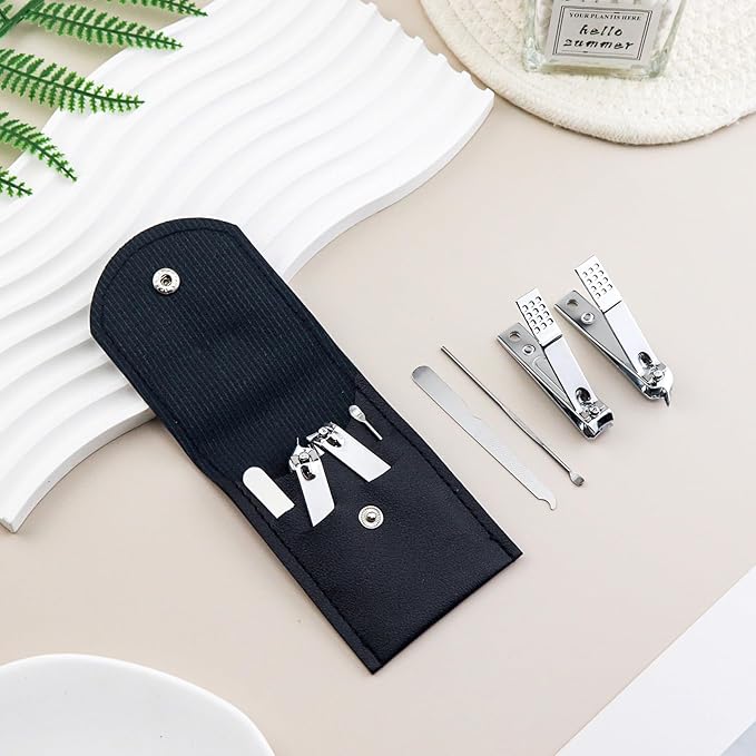 50 Sets Finger Nail Clipper Set Bulk,4 in 1 Black Adult Stainless Steel Travel Manicure Kit with Case Individually Wrapped Nail Clippers Bulk for Homeless,Hotel,Charity