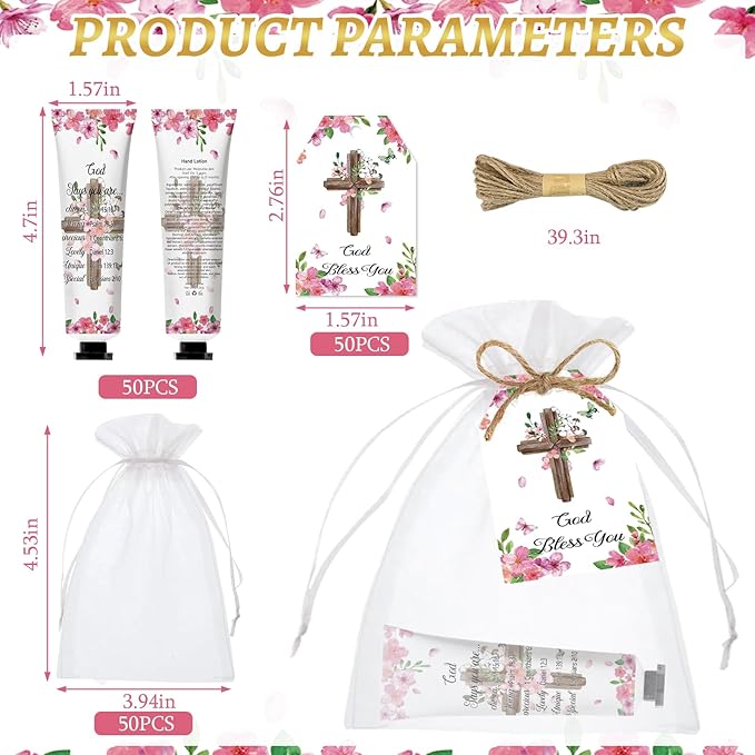 50 Pack Christian Hand Cream Set Gifts for Women Bible Verse Bulk Hand Lotion Travel Size, Hand Cream party Appreciation Gifts with Cards and Organza Bags for Teacher Mom Friend Valentine's Gift