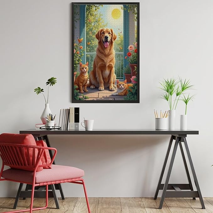 Puzzles for Adults 1000 Pieces Wooden Jigsaw Puzzle - Garden Golden Retriever Theme Puzzle，Party Games，Family Toys，Educational Puzzles，Stress Relief Wooden Puzzle，Gifts for Family and Friends