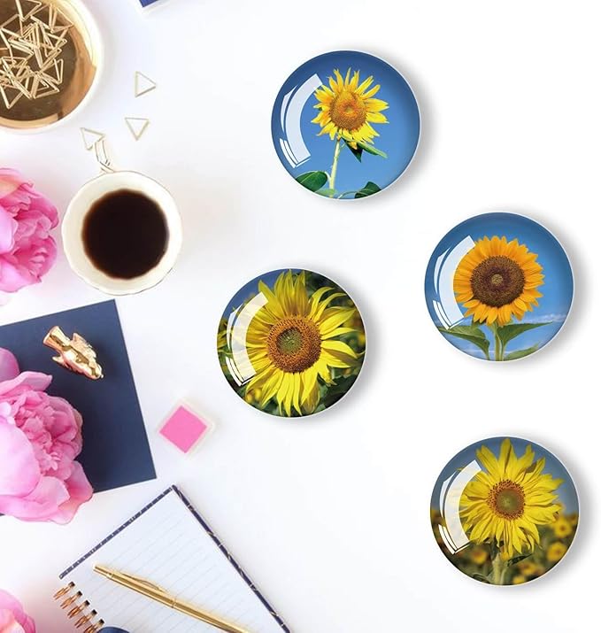12Pcs Glass Refrigerator Magnets - Fridge Magnets Decoration for Classroom, Locker, Office Whiteboards, Cabinet, Dishwasher and Magnetic Surfaces (Sunflower)