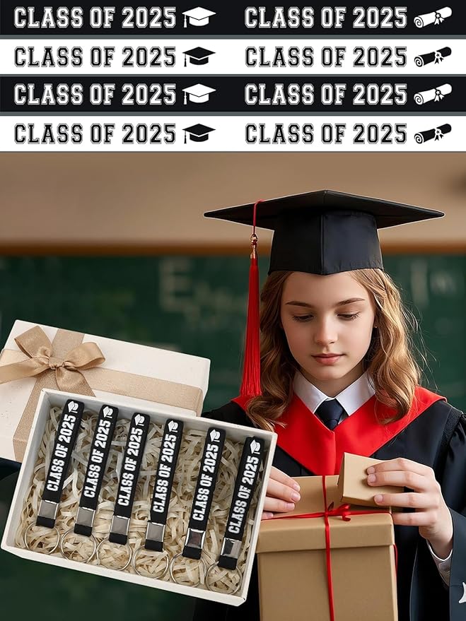 36Pcs Class of 2025 Graduation Party Favors Silicone Keychains Gift Inspirational Silicone Keychains for Class Of 2025 University Senior Graduation Party Goodie Bags Stuffers Supplies