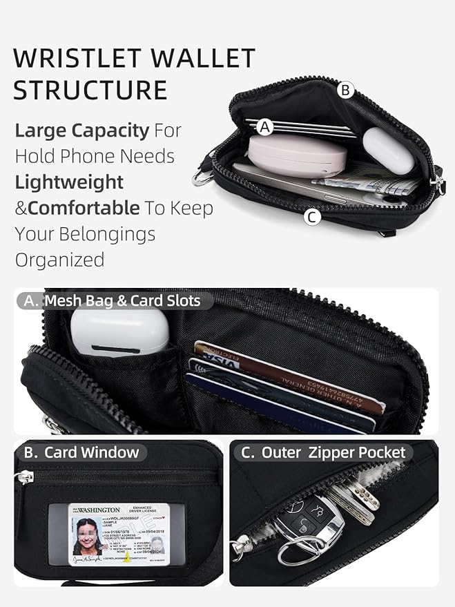 WESTBRONCO Wristlet Wallets for Women Nylon Quilted RFID Wallet with 3 Zipper Purse for Travel