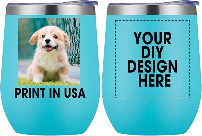 Personalized Wine Tumbler Glasses Print in USA Stainless Steel Travel Customized Coffee Cup with Lid & Straw Double Wall Insulated Mug with Colorful Text Logo Photo