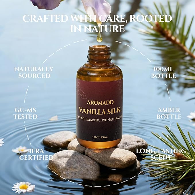 AROMADD Vanilla Silk Diffuser Oil Inspired by Luxury Hotel Scent 3.38 Fl Oz (100ml), Aroma Diffuser & Hotel Fragrance Diffuser Oil, Essential Oil Diffuser for Aromatherapy, Long-Lasting