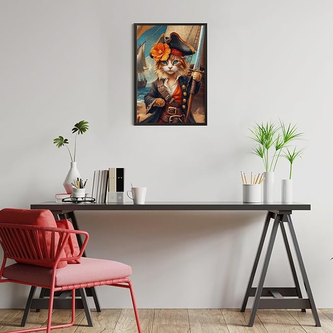Wooden Puzzle - Classic Pirate Cat Leader Jigsaw Puzzles，Wooden Puzzles for Adults 300 Pieces Challenge Puzzles，Educational Games，Family Puzzles，Unique Gifts for Wall Art