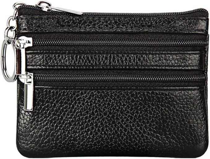 Women's Genuine Leather Coin Purse Mini Pouch Change Wallet with Keychain