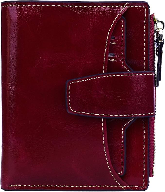 AINIMOER Women's RFID Blocking Leather Small Compact Bi-fold Zipper Pocket Wallet Card Case Purse with id Window