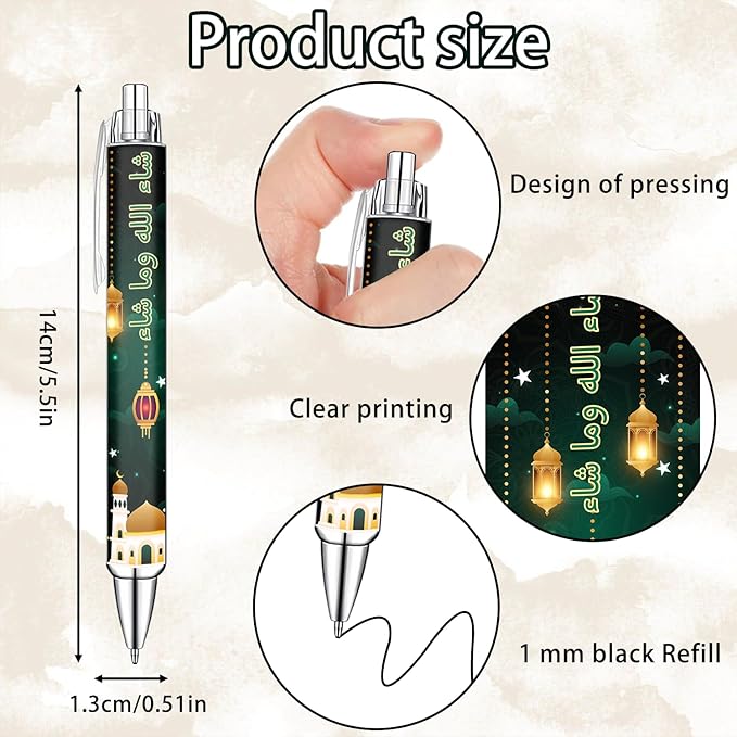 Idealmuzik Islamic Motivational Ballpoint Pens Set of 10 – Crescent Moon & Star Design with Inspirational Quotes – Smooth Black Ink Pens for Daily Use, Office, Home, and Eid/Ramadan Celebrations