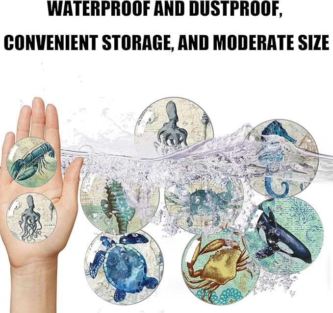 Strong Glass Refrigerator Stickers,12Pcs Magnets for Fridge,Funny Fridge Magnet Shape,Cute Small Tiny Magnet for Kitchen Whiteboard Door Decorative (Marine Animals Refrigerator Stickers)