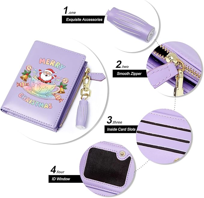 GEEAD Custom Design Small Wallets for Women Bifold Slim Coin Purse Zipper ID Card Holder for Christmas