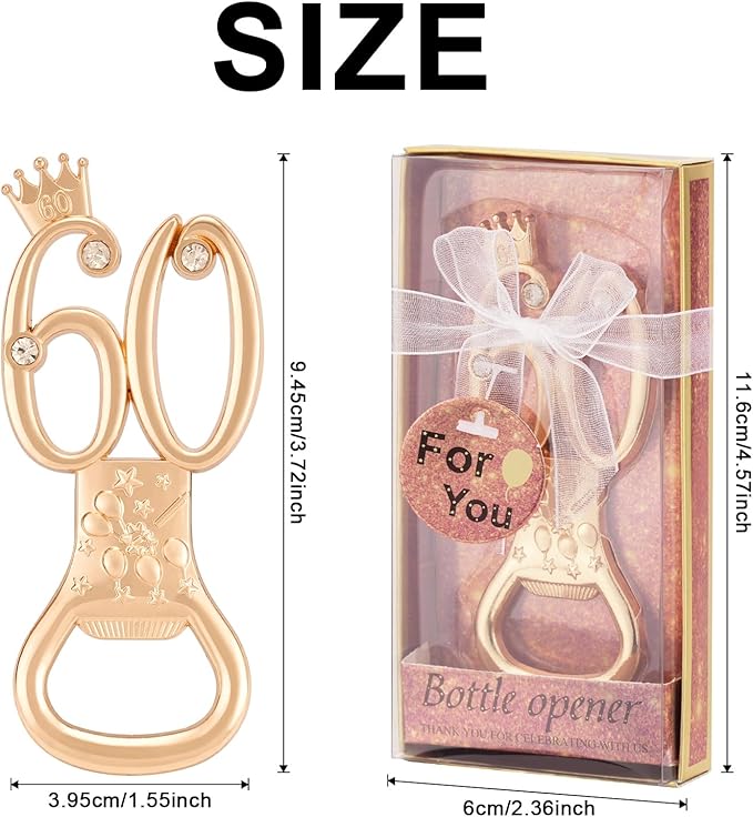 60th Birthday Party Favors - 24 Pack Rose Gold Bottle Opener Set, Wedding Souvenirs, Theme Party Supplies with Gift Box