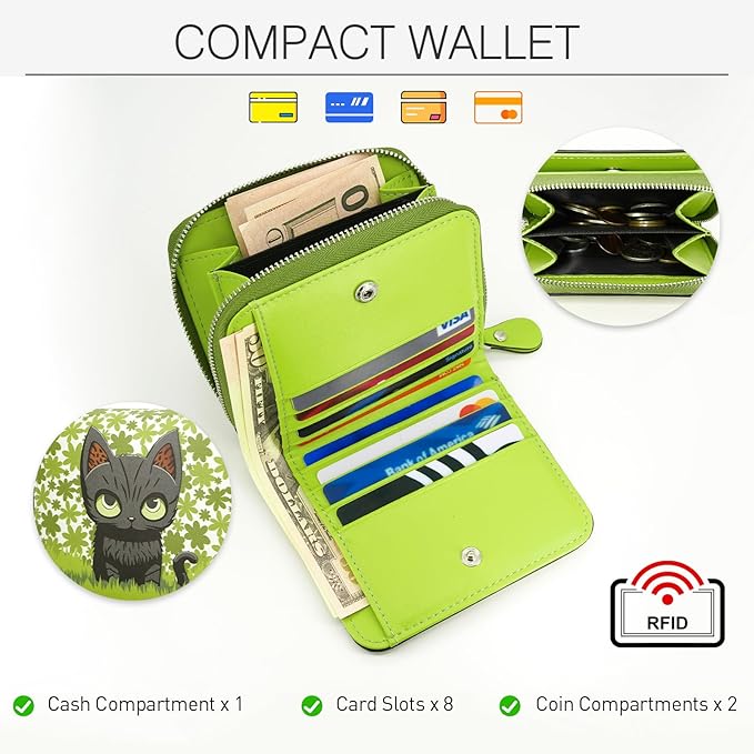 Genuine Small Wallet for Women, Slim RFID Blocking Credit Card Holder with ID Window, Compact Purses for Women with 25 Card Slots