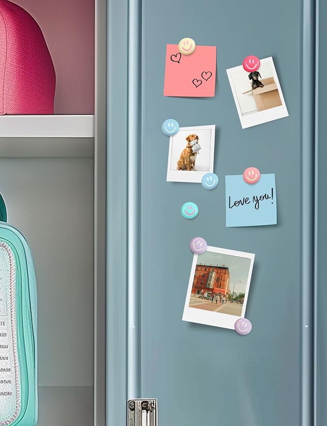 Mymazn Fridge Magnets Cute Refrigerator Magnets, 12Pcs Colorful Magnets for Whiteboard Cabinet Locker, Resin Smile Face Decorative Magnets for Classroom Kitchen Office