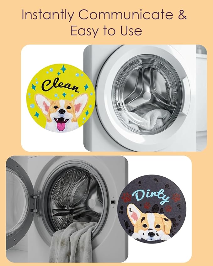 HAYVAN Clean Dirty Magnet for Dishwasher, 2 Pack Double-Sided Dishwasher Sign for Stainless Steel - Funny Corgi Cartoon Magnetic Home Kitchen Gadgets - Cute Dog