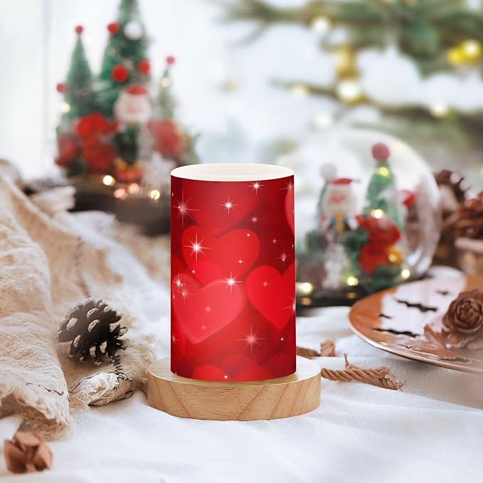 ALAZA Valentines Day Glitter Red Hearts Flickering Flameless Candles Battery Operated with Remote Timer,Tea Light Candles LED Pillar Votive Candles Set of 2 for Outdoor Indoor Decorations