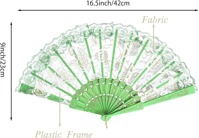 QIRMIZI 30pcs Silk Folding Hand Fans,Silk Fans,Green Rose Fans,Perfect for Weddings, Parties, and Dancing,Green