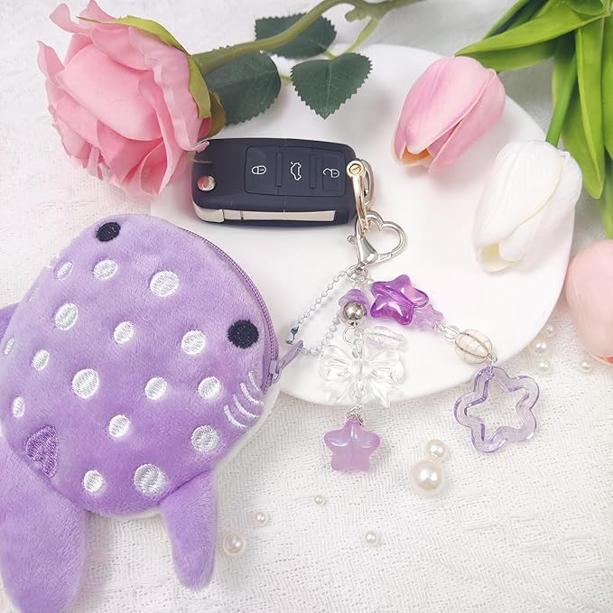 Cute Keychain Whale Shark Coin Purse Keychain Cute Plush Zipper Change Pouch, Kawaii Handmade Wallet for Women