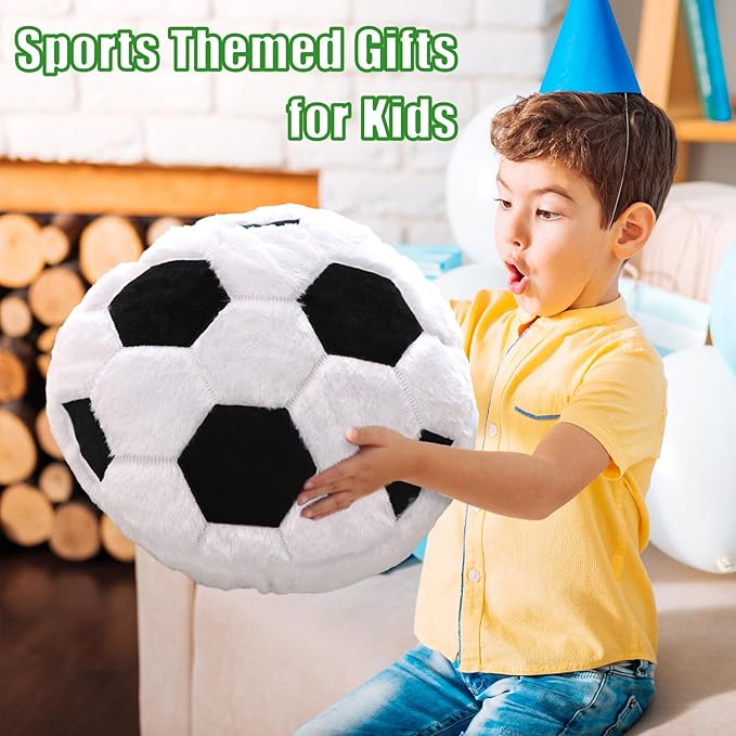 2 Pcs Soccer Pillow, Soft Fluffy Round Cushion Soccer Shaped Throw Pillows, Sports Theme Plush Pillow, Ideal Couch, Bedroom & Soccer Room Decor (15.8 Inch)