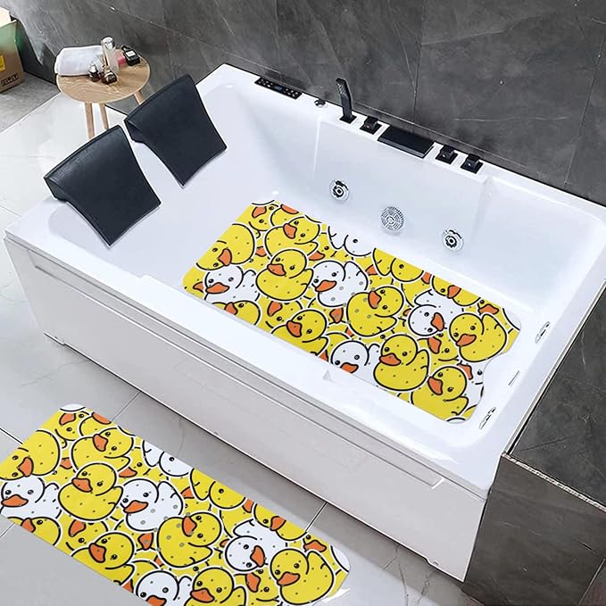 Bathtub Mat Non Slip Shower Mat for Kids Adults & Elderly 40X16 Inch Extra Long Anti Slip Bath Mats for tub Mat with Suction Cups and Drain Holes,Duck