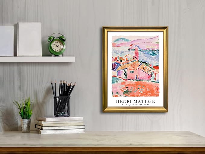 Wieco Art Framed Wall Art View of Collioure 1905 by Henri Mattise Abstract Colorful Art Matisse Posters Canvas Prints for Wall and Home Office Decorations Bronze Gold Frame
