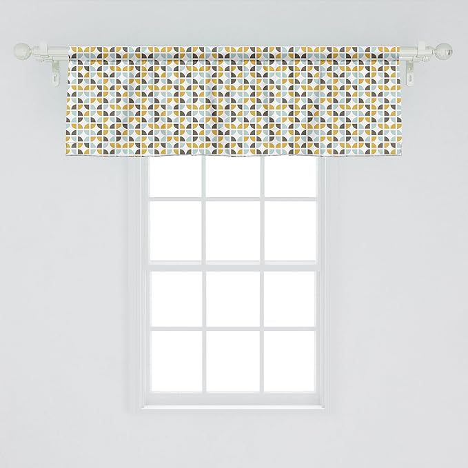 Ambesonne Abstract Window Valance Pack of 2, Retro Mid-Century Modern Style Geometric Composition Classic Art, Rod Pocket Curtain Valances for Kitchen Bedroom, 42" X 18", Yellow Pale Seafoam White