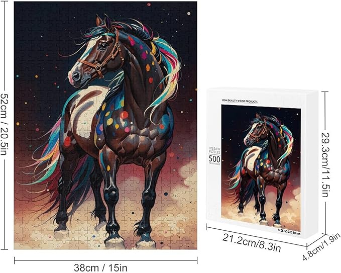 Jigsaw Puzzles for Adults 500 Piece - Colorful Horses Themed Wooden Puzzles，Stress Relief Games，Puzzle Games Challenge Puzzles，Educational Games，Family Puzzles