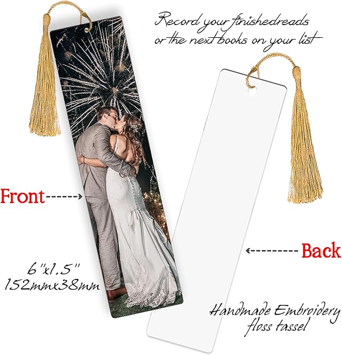 Custom Bookmark - Personalized Metal Bookmarks with Tassel, Customized Photo Color Picture Book Mark Gift for Women Men Readers Kids Book Lover Teacher Classmate Christmas Valentine's Day