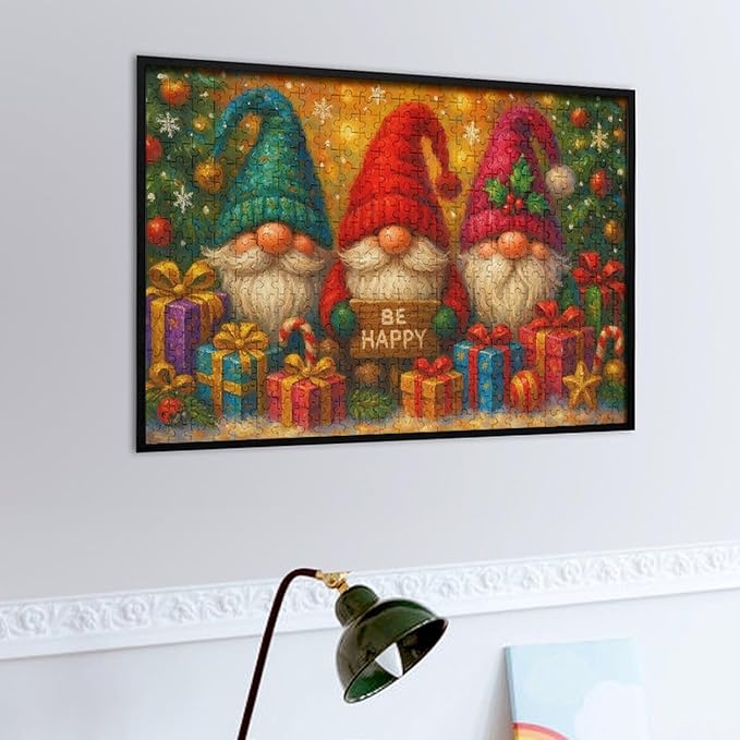 The Joyful Christmas Gnome 500-Piece Wooden Jigsaw Puzzle, Festive Holiday Puzzle, Idea, Cozy Indoor Fun, Mindful Leisure Activity for Adults and Family