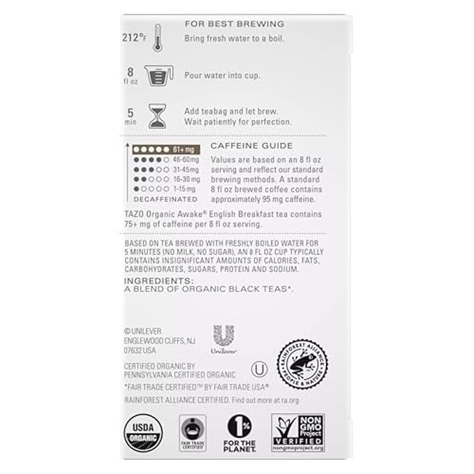 TAZO Organic Awake English Breakfast Black Tea-Bags, Bold Traditional Breakfast-Style Black Tea, 96 Tea Bags (Pack of 2)