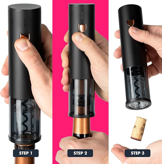 VINABON Electric Wine Opener - Updated 2026 One-Touch Automatic Wine Bottle Opener Corkscrew - Rechargeable (Up to 100 Bottles/Charge) with Foil Cutter Stand, LED Indicator. Includes Wine Guide eBook