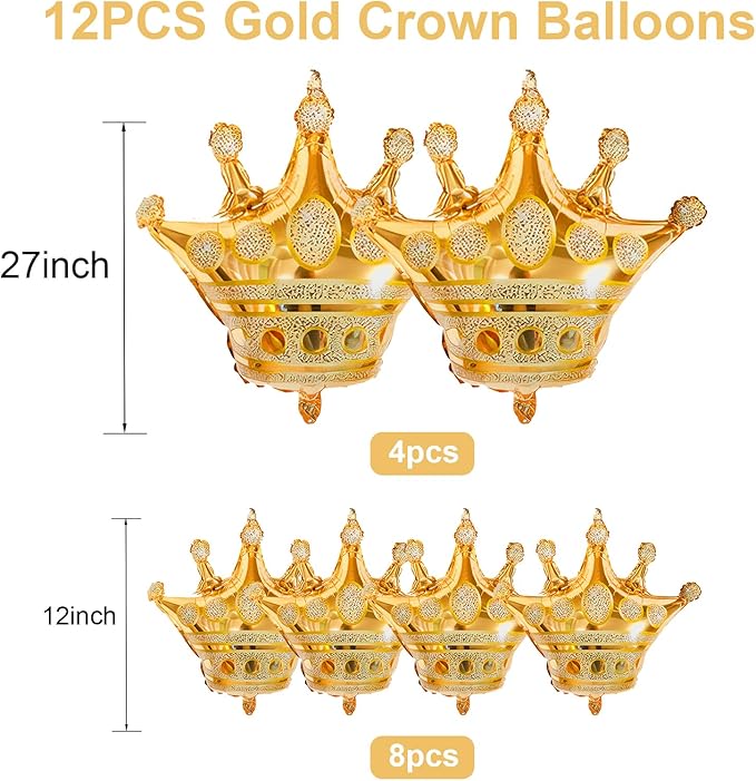 Crown Balloons, Large Gold Foil Crown Balloons Gold Crowns Decoration for King and Queen Party Royalty Birthday Wedding Party Baby Shower Decorations Supplies