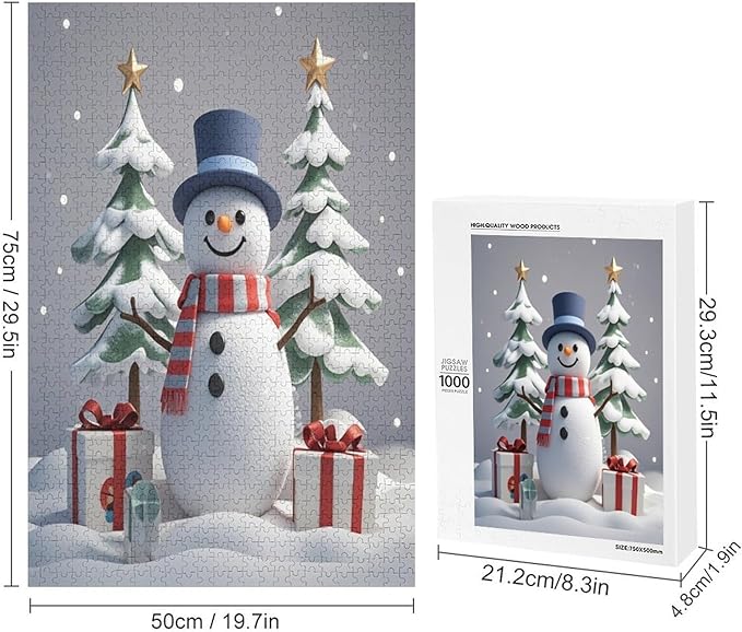 Wooden Puzzles for Adults 1000 Pieces, Christmas Winter Snowman, Each Piece is Unique and Perfectly Put Together, are Special Home Decorations, Fun Puzzles, Party Games, Family Toys