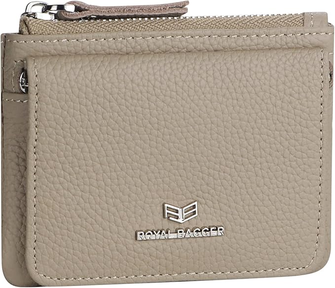 Royal Bagger Genuine Leather Women's Coin Purse - RFID Blocking Small Wallet, Casual Zipper Change Pouch for Daily Use 3200 (Elephant Grey)