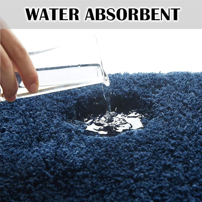 Suchtale Large Navy Shaggy Bathroom Mat (24 x 60) - Extra Soft Machine Washable Microfiber Non Slip Mat With Rubber Back