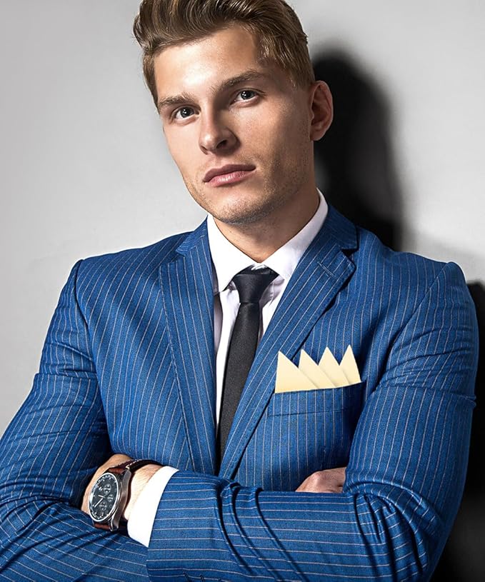 Premium Pre-Folded Four-Point Suit Pocket Square for Men with Sewn Pocket Fold