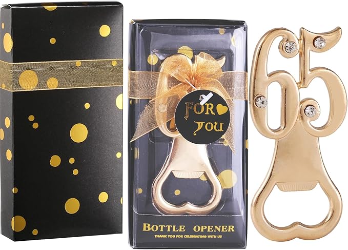 Baseo 24PCS 65th Birthday Favor Bottle Opener for Guests 65th Birthday Party Favors Bottle Opener 65th Bottle Opener Party Souvenirs Favors Gifts Decorations (Black Gold 65)