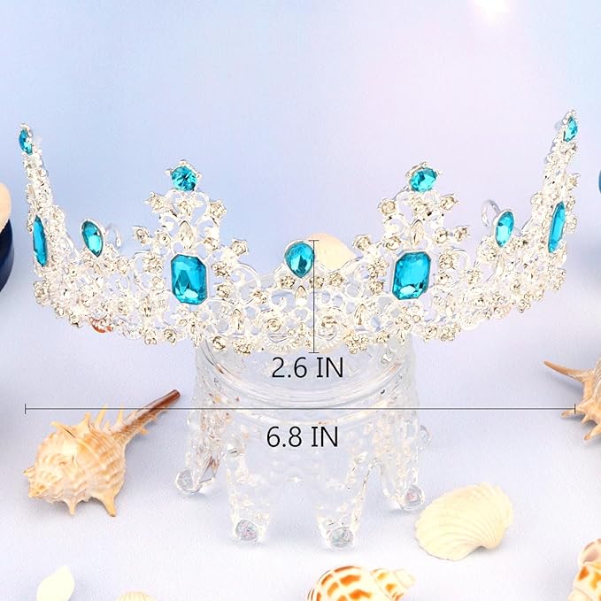 Didder Light Blue Princess Crown Birthday Tiara Prom Queen Tiaras and Crowns for Women and Girls Halloween Costume Hair Accessories Bridal Wedding Headpiece